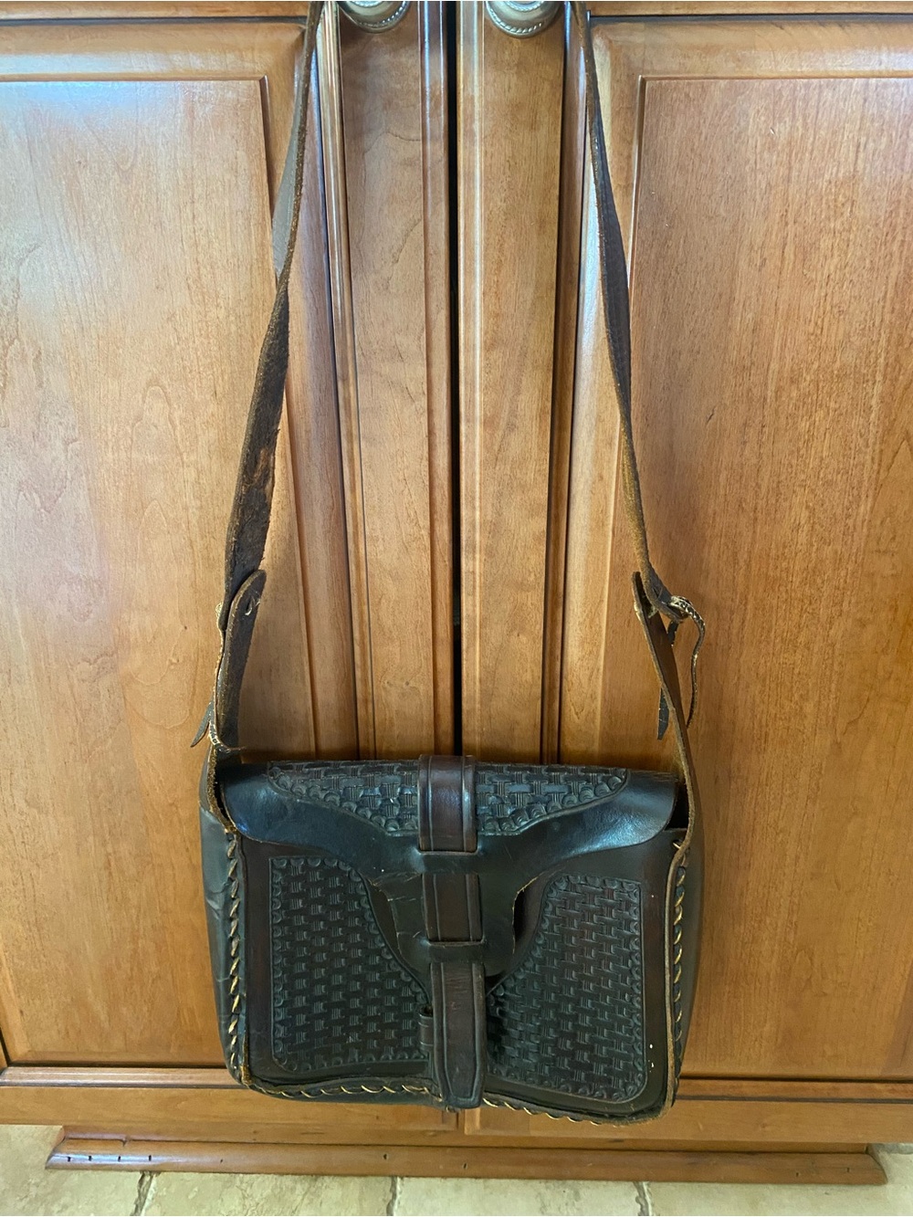Vintage Handtooled Western Style Messanger Bag